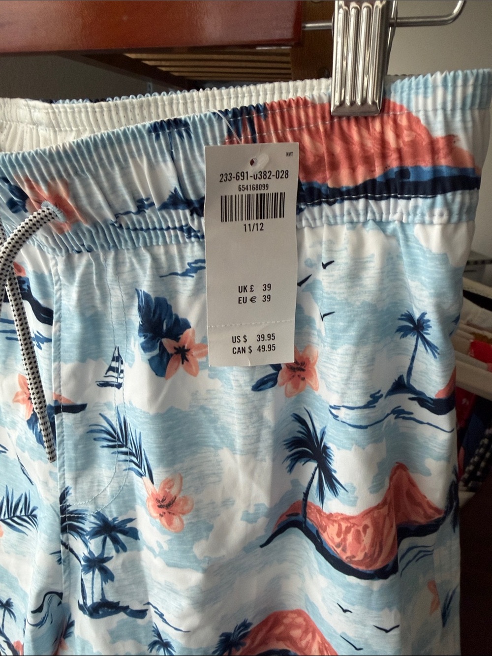 Abercrombie & Fitch Boy’s Tropical Print Swim Trunks - Coral & Blue - Picture 2 of 2